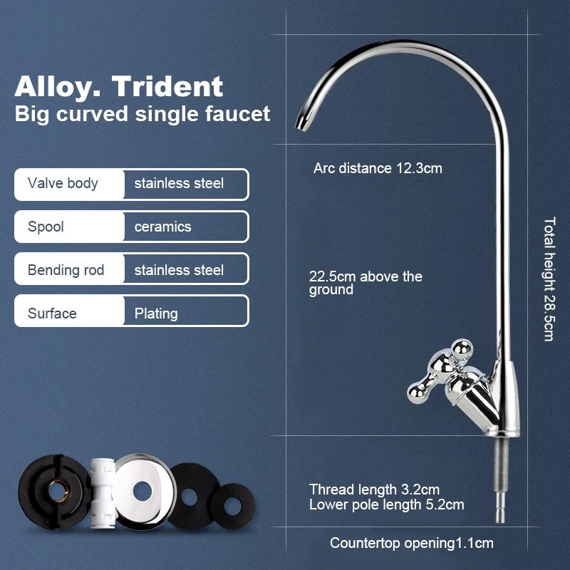 Robinet d'eau de cuisine en acier inoxydable 304, chromé, connexion de 1/4 pouces, robinet à osmose