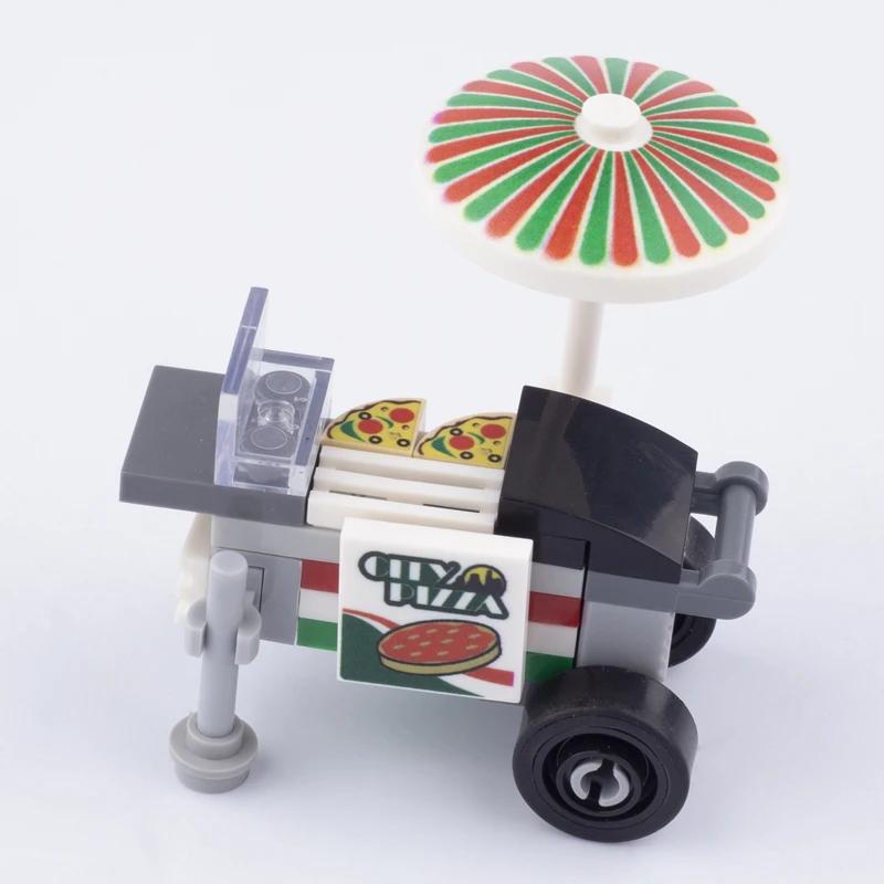 MOC – blocs de construction de stand de nourriture, boîte d'appel, toilettes, vue sur la rue, Pizza,