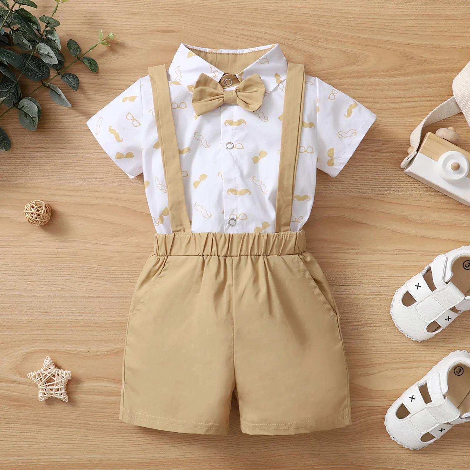Ensemble de vêtements pour bébés garçons, chemise à manches courtes et col à revers + Short à bretel