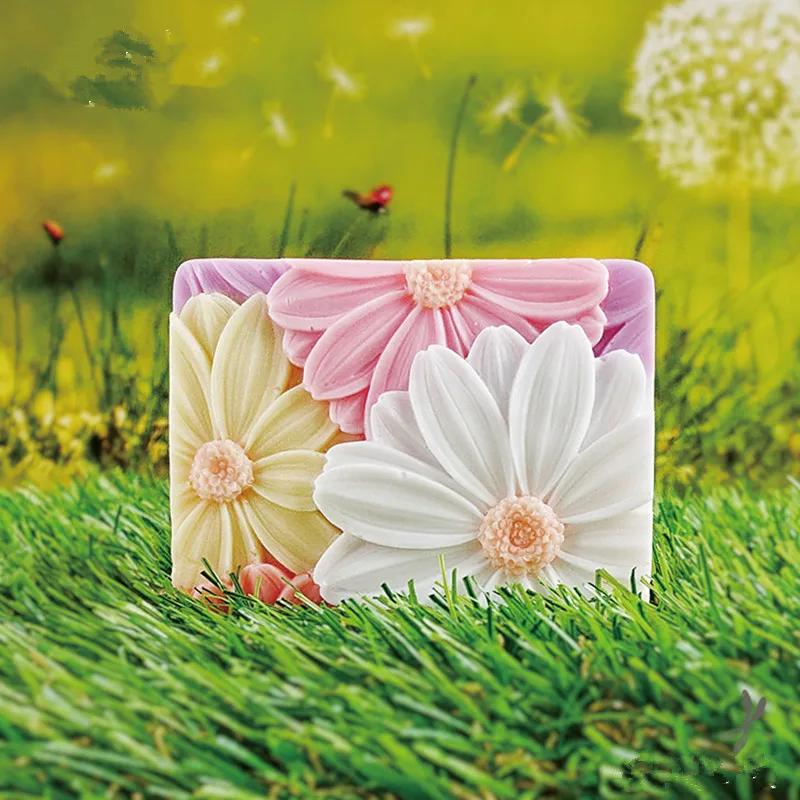 Le plus récent!! 3d élégant tournesol savon moule Rectangle Silicone savon faisant des moules bricol