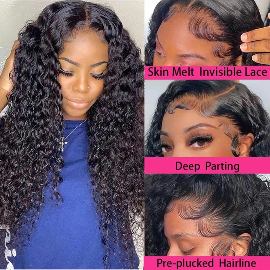 Perruque Lace Front Wig Deep Wave Naturelle Bouclée, Cheveux Humains, 13x4, 13x6, 30 32 Pouces, Dens