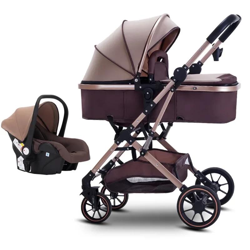 Poussette bébé 3 en 1 à grande vue avec siège auto pliable, dossier réglable, poussette bébé Portabl