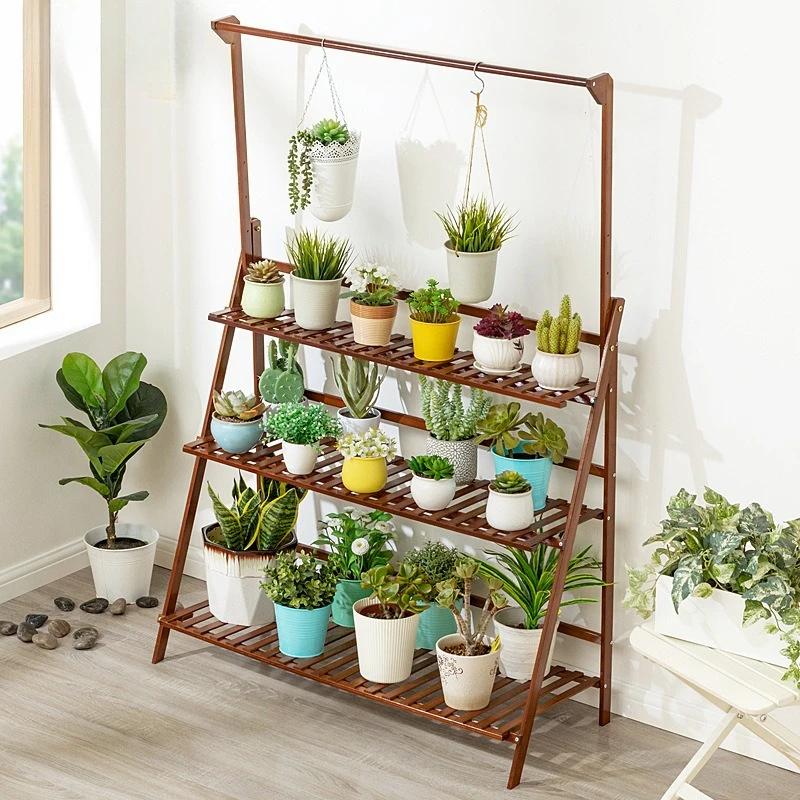 Jardinière suspendue en bois pliable, support pour plantes de balcon épaissi, étagère verticale à pl