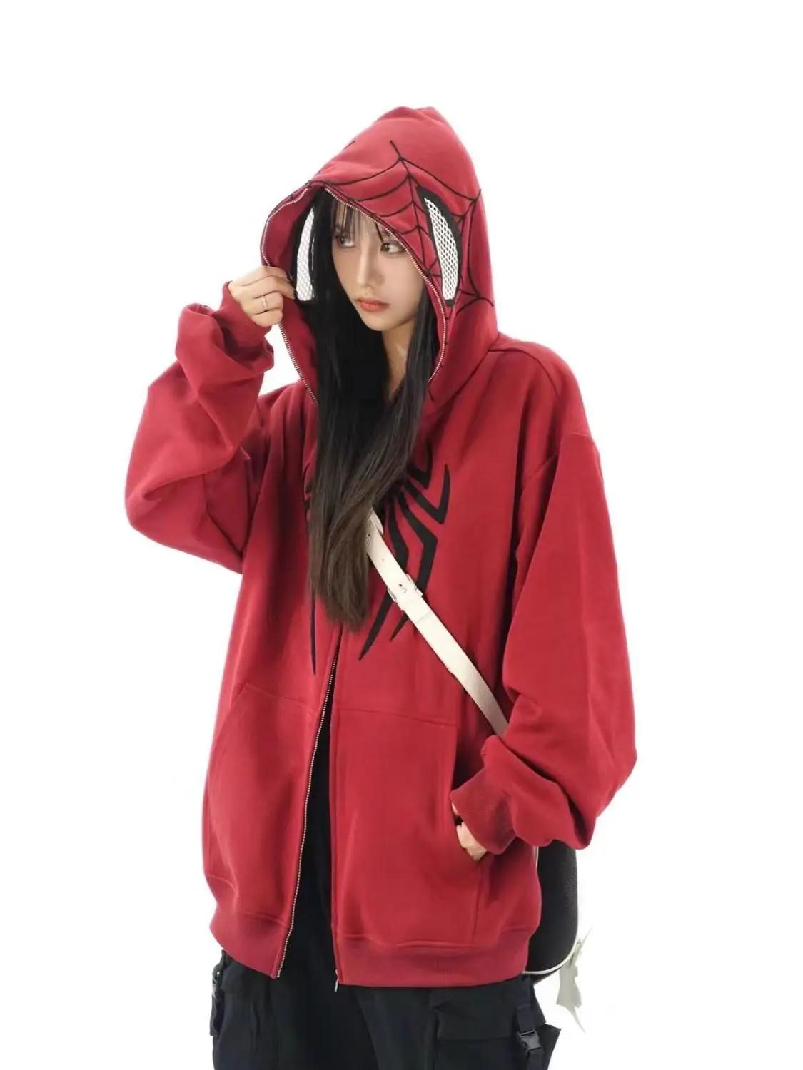 Sweat-shirt à capuche surdimensionné Y2k Spider pour homme et femme, Streetwear, vestes d'automne et