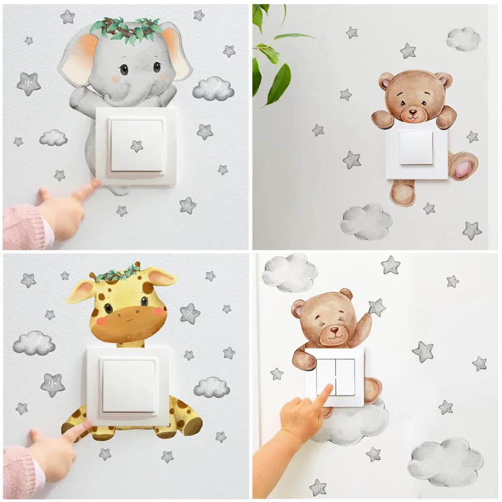 Autocollant de commutateur étoile girafe ours éléphant, mignon, décoration de chambre d'enfant et de
