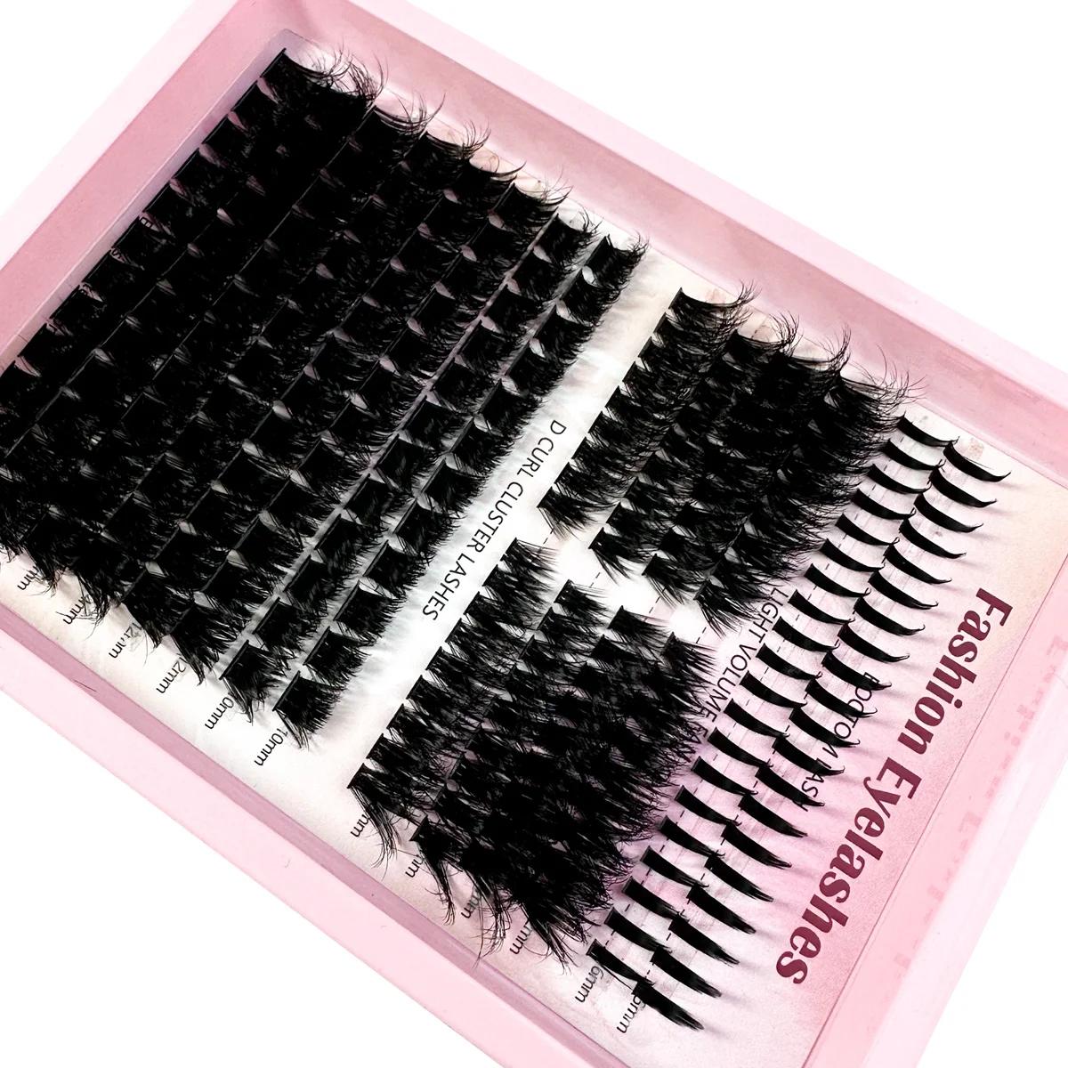 Extensions de cils en grappes à pointes 14 rangées, cils individuels épais avec pointes et cils infé