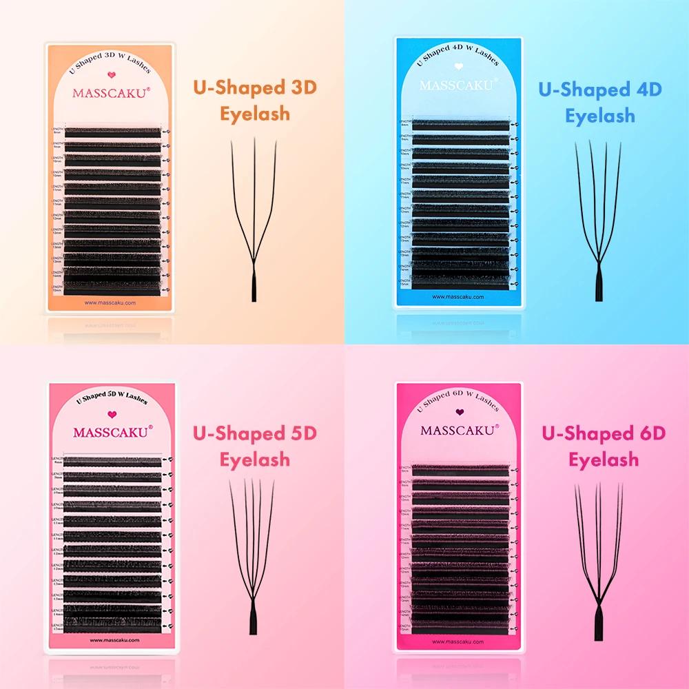 MASSCAKU – Extensions de cils 3D 4D 5D en forme de U, boucles C D en forme de U, ventilateurs préfab