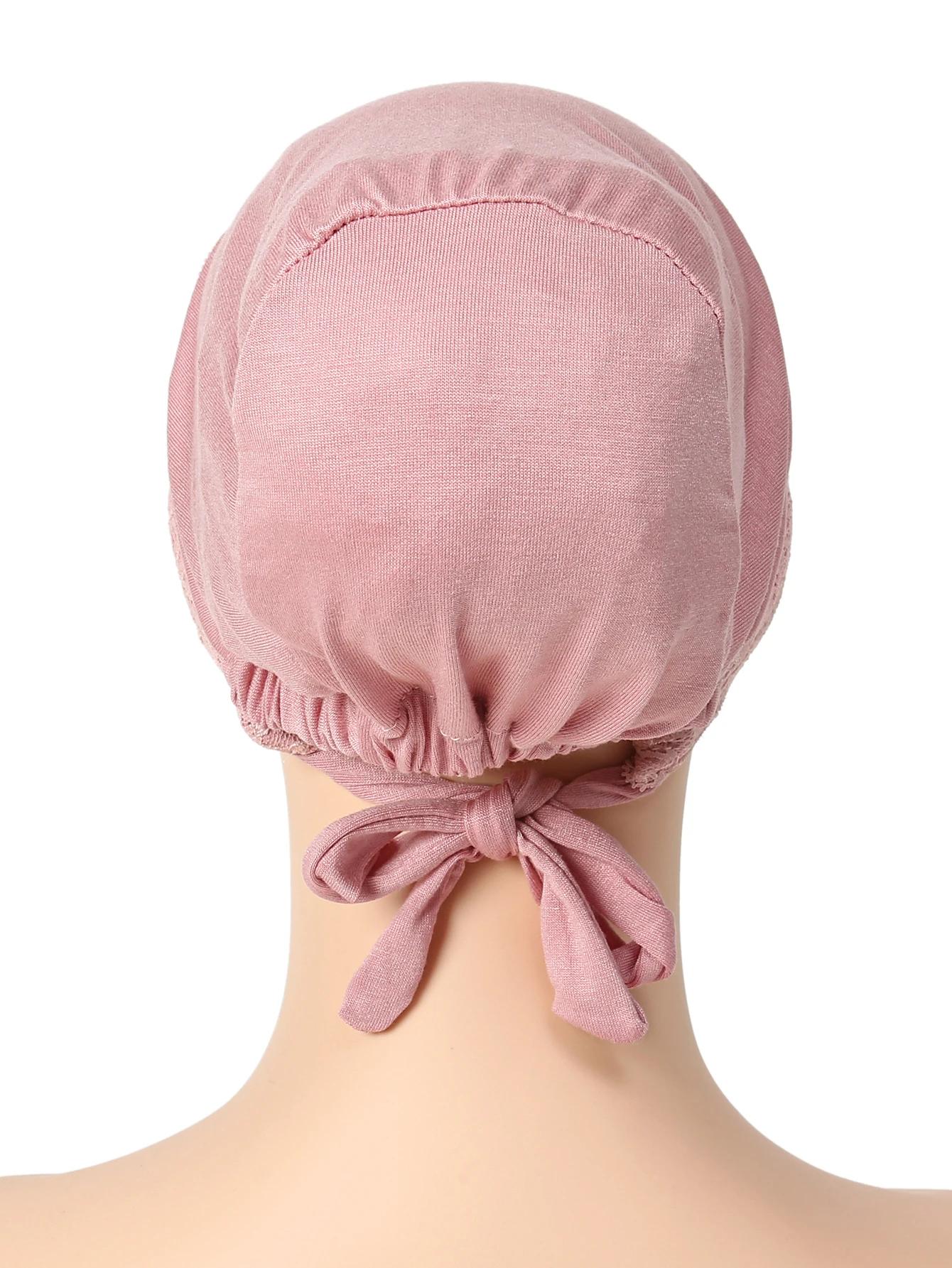 Sangle élastique douce Turban musulman chapeau dentelle intérieure Hijab casquettes islamique sous-é