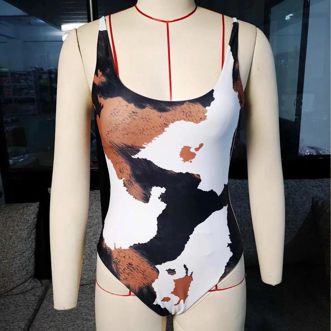 Maillot de bain une pièce sexy pour femme, imprimé vache, col en U, tenue de plage, nouvelle collect