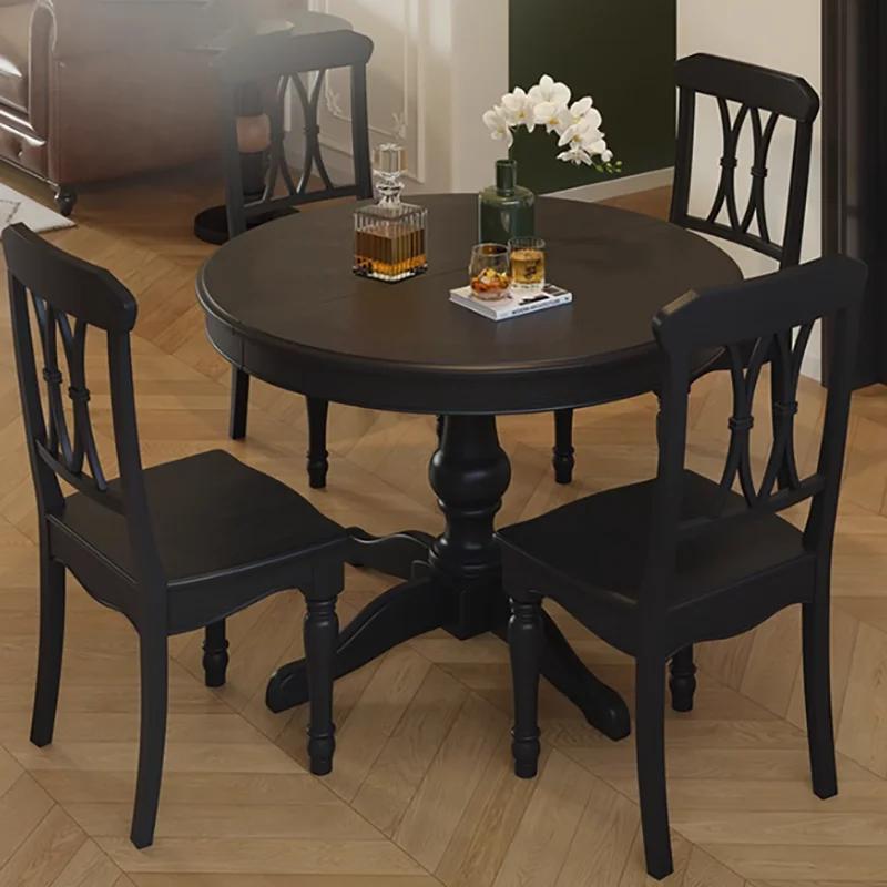 Table à manger européenne noire ronde Unique nordique Tables de cuisine extensibles Restaurant pliab