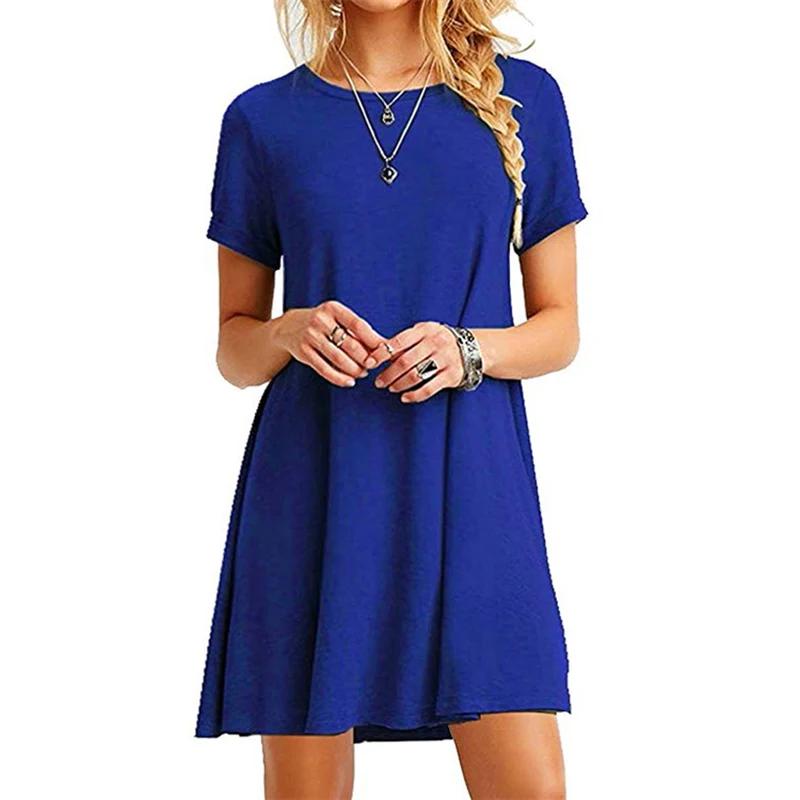 Femmes décontracté à manches courtes t-shirt robe Vintage col rond imprimé Mini robe ample élégant S