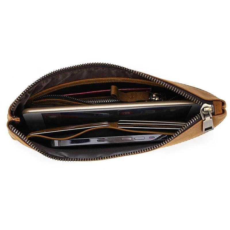 Sac à main Vintage RFID, brosse antivol, sac à main en peau de cheval fou, pochette pour hommes, sac