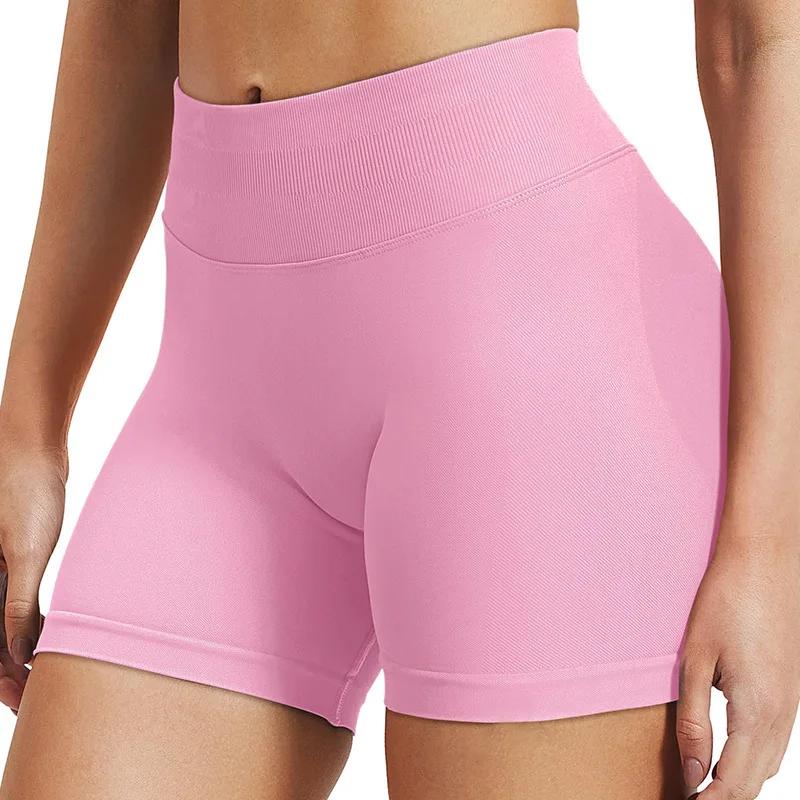 Short de sport sans couture, 4,5 pouces, taille basse côtelée, froissé, fesses, Yoga, butin, haute é