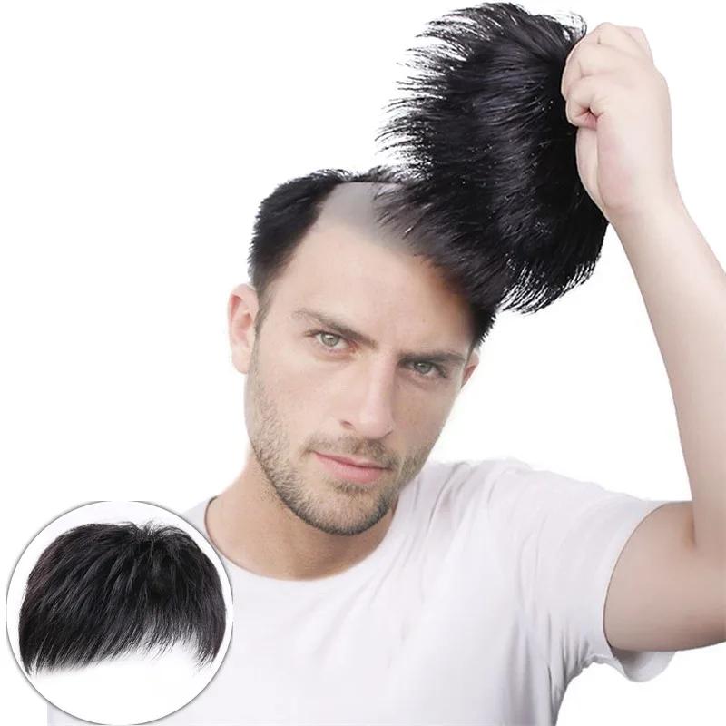 Perruque pour hommes, patch pour cheveux, couverture de calvitie du front, cheveux blancs, fibre syn