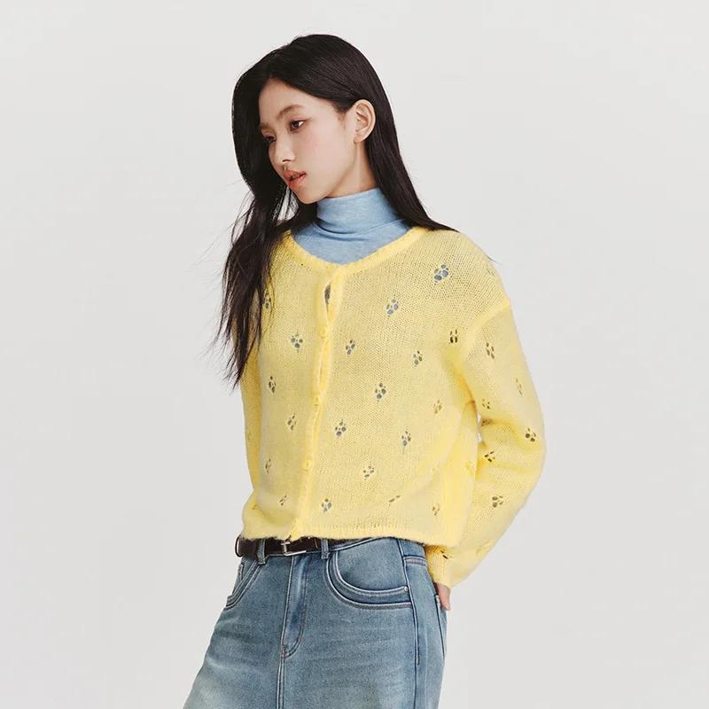 Cardigan rouge pour femme Semir, collection Printemps 2026, col rond ajouré, style décontracté et co