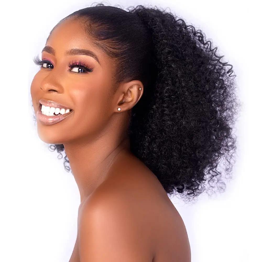 Extension de queue de cheval synthétique Afro bouffante, cheveux crépus bouclés avec cordon de serra