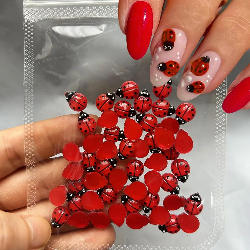 50 pièces mignon insecte coccinelle ongles breloques 3D résine coccinelles Nail Art strass 8*10mm ét