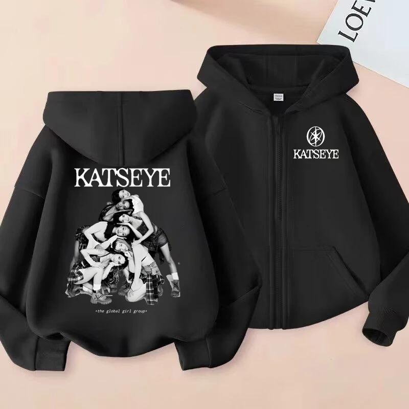 Vêtements pour petites filles, sweat-shirt à capuche avec fermeture éclair Katseye, sweat-shirt déco