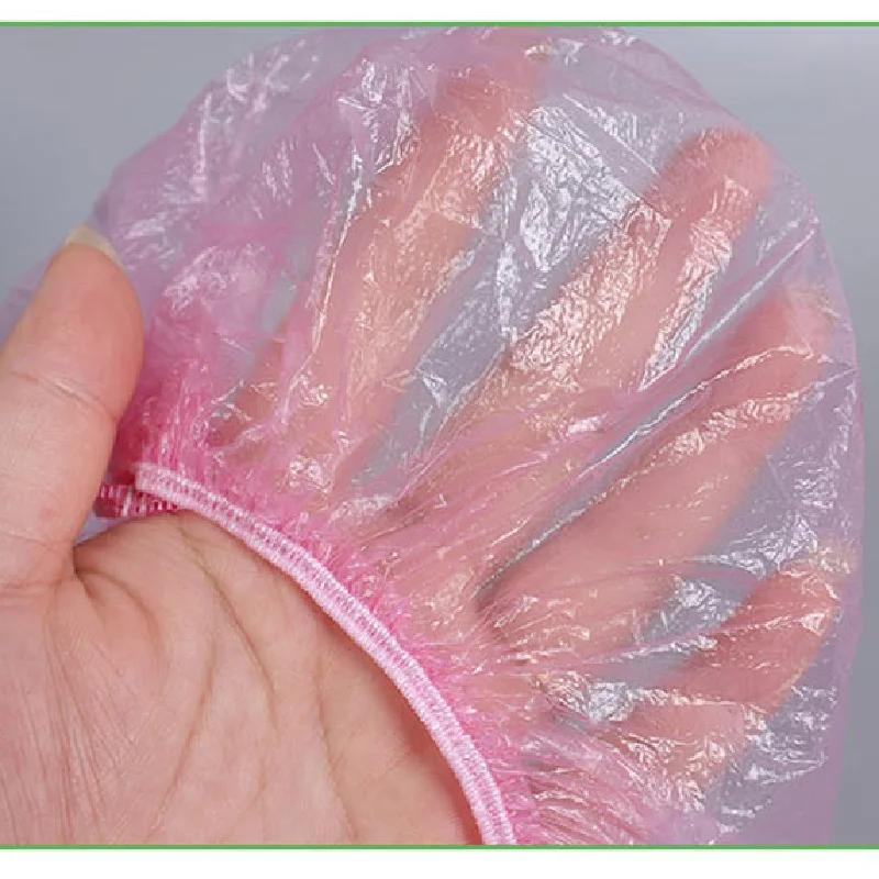 50/pièces/ensemble jetable en plastique douche bonnet de cheveux femmes imperméable rose Salon de Sp