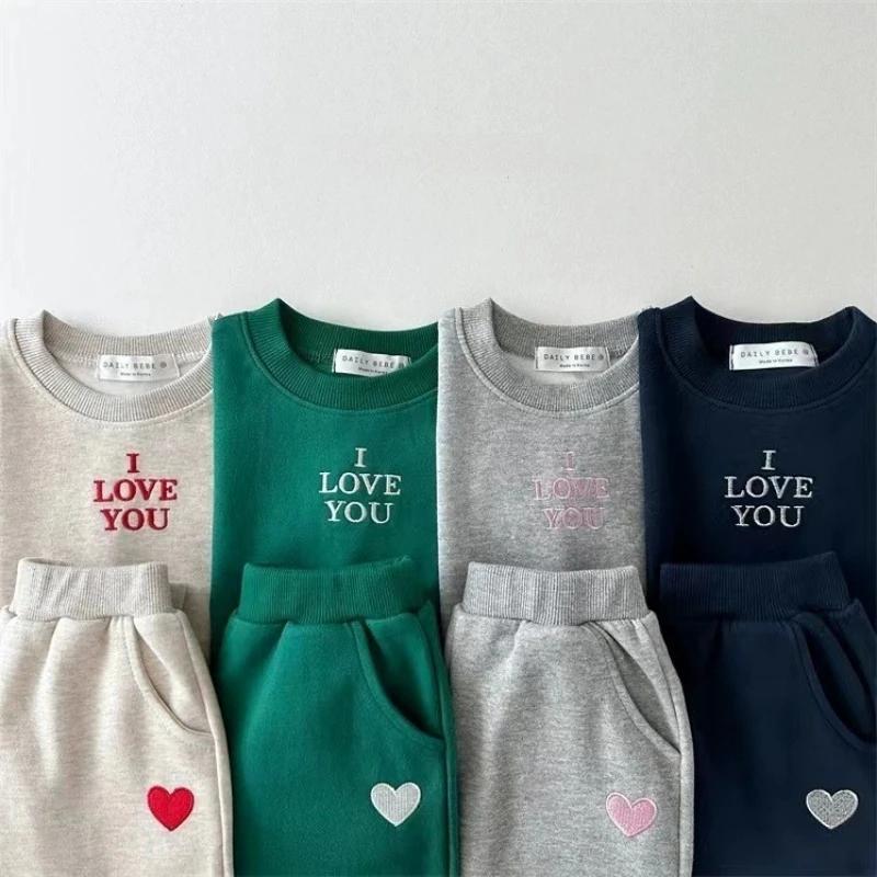 TZ2489 Style coréen printemps automne ensemble de vêtements pour enfants avec lettre coeur conceptio