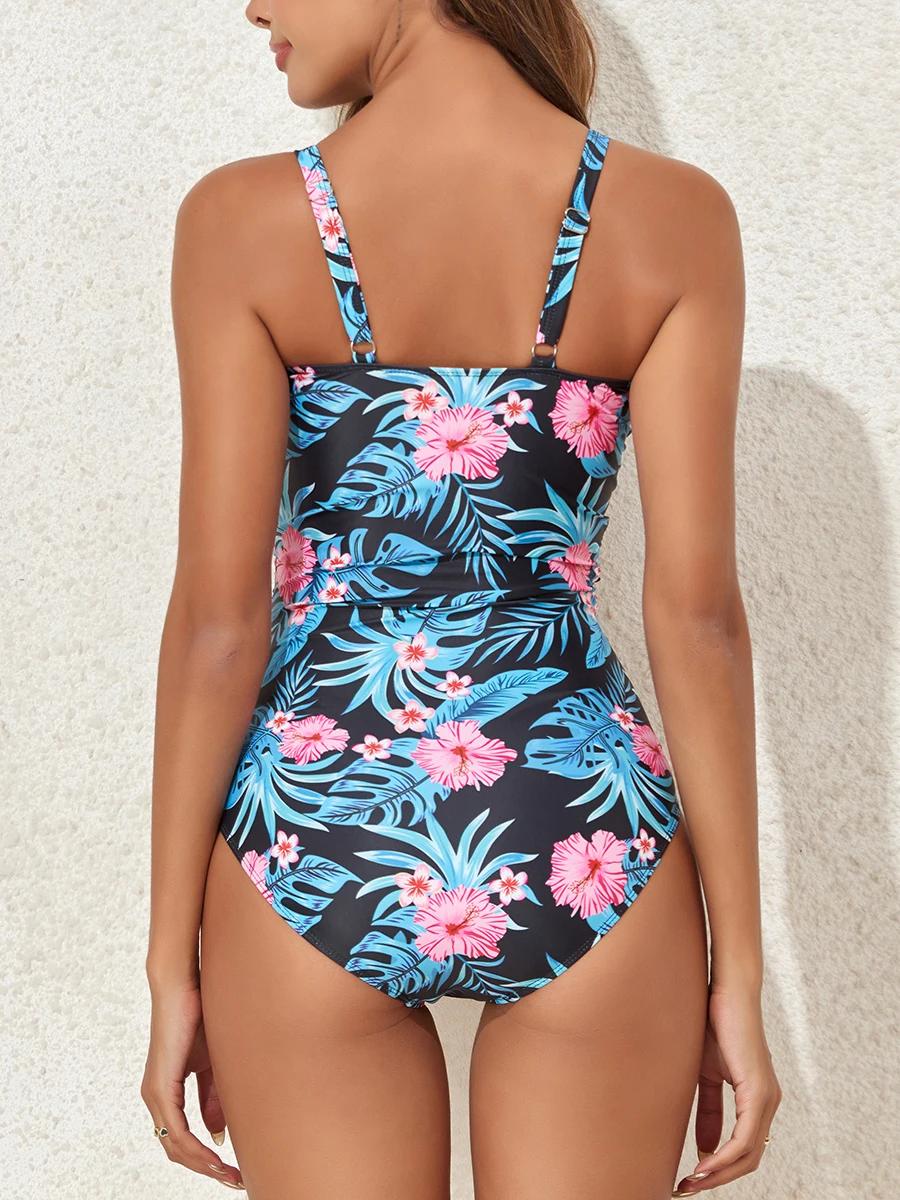 Maillot de bain une pièce 2026 imprimé floral croisé, sexy, pour femme, combinaison de bain, tenue d