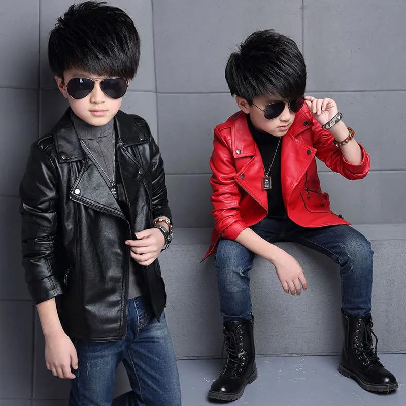 Veste imperméable en cuir PU avec fermeture éclair pour enfants, manteau pour garçons, vêtements pou