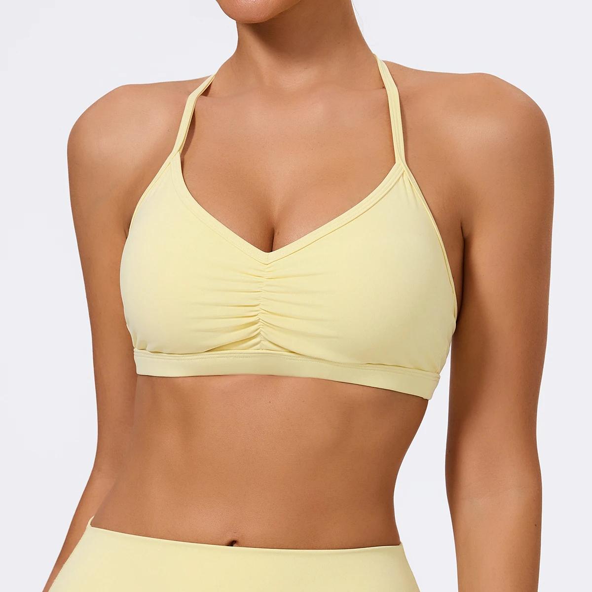Hearuisavy Soutien-gorge de sport froncé d'été pour femme, haut de sport à dos croisé pour la course
