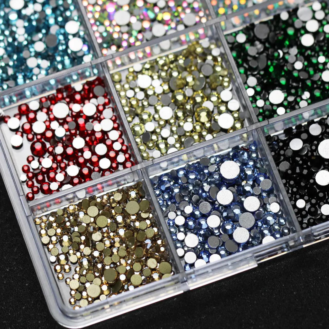 Breloques pour ongles en strass colorés scintillants, 12 grilles/1 boîte, 1-5mm, Mini AB/couleur rou