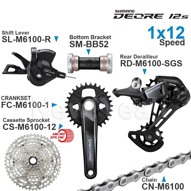 SHIMANO DEORE – ensemble de vitesses 1x12 rapports, M6100, 12v, levier arrière, pignon, chaîne, péda