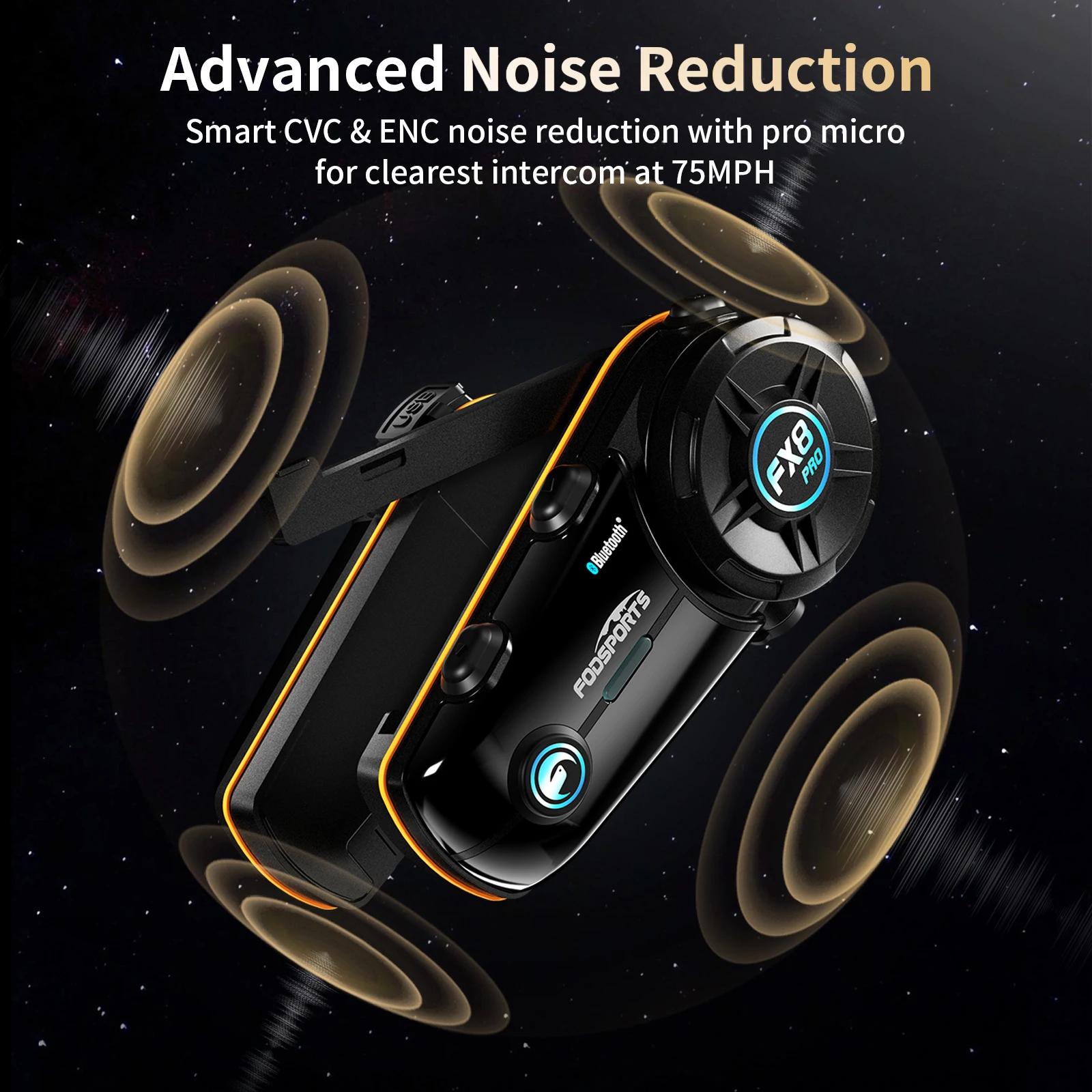 Fodsports-Oreillette Bluetooth FX8 Pro pour moto, appareil de communication pour casque, intercom po