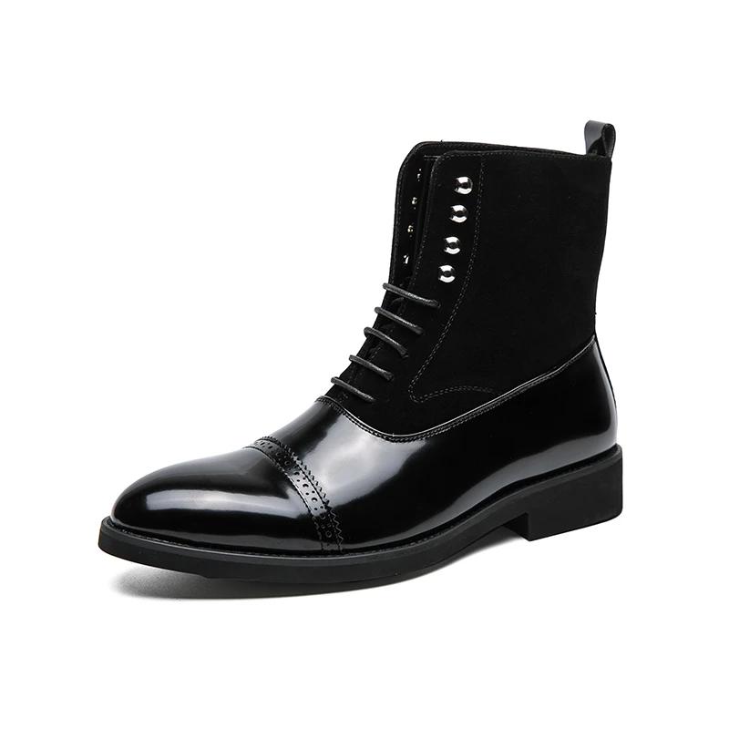 Bottes courtes en cuir de style britannique pour hommes, chaussures décontractées noires, marque, gr