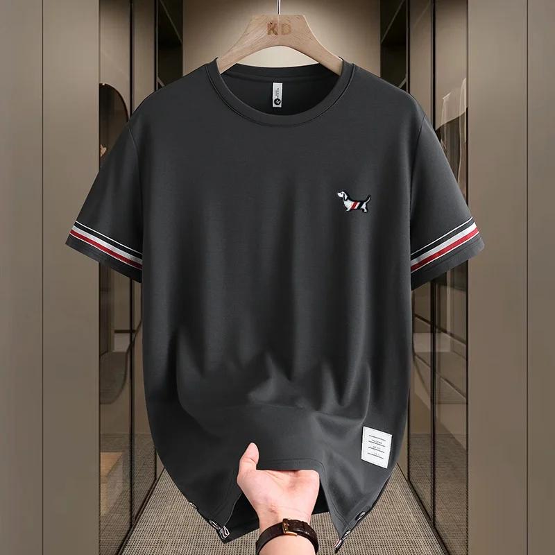 T-shirt d'été de luxe pour homme, col rond, broderie de marque, motif chien, manches courtes, hauts