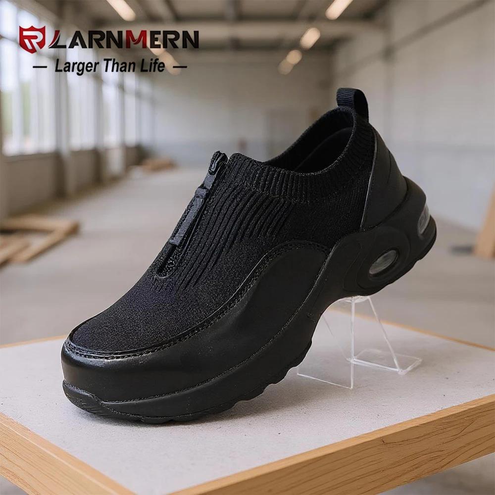 LARNMERN chaussures à bout en acier pour femmes coussin d'air chaussures de travail légères sans lac