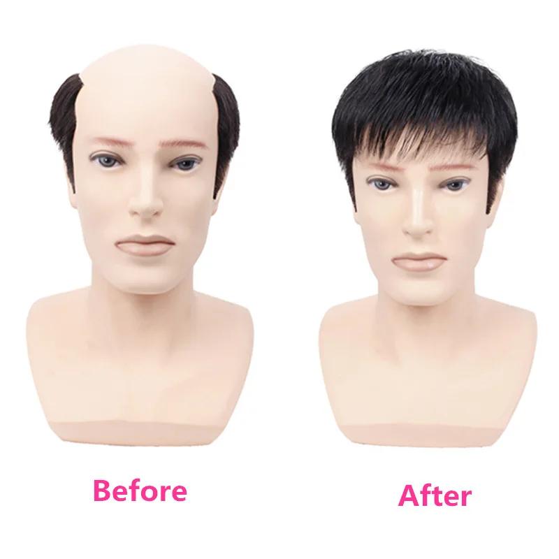 Perruque pour hommes, patch pour cheveux, couverture de calvitie du front, cheveux blancs, fibre syn