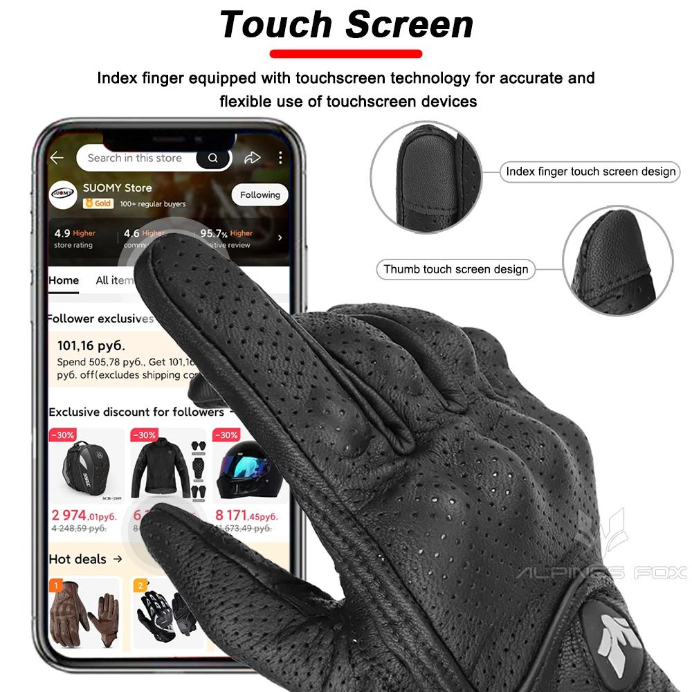 Gants de moto en cuir Vintage pour hommes, noirs, résistants à l'usure, pour écran tactile, antidéra