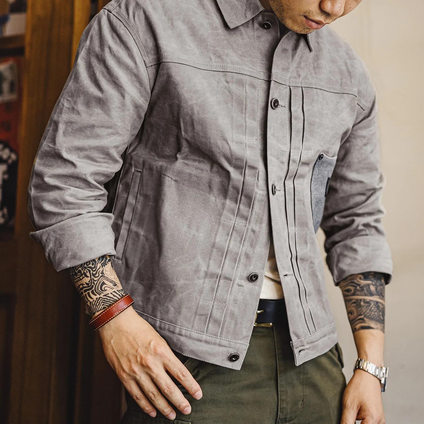 Maden – veste cirée à l'huile Vintage pour hommes, manteau de chasse imperméable en V, Double plis,