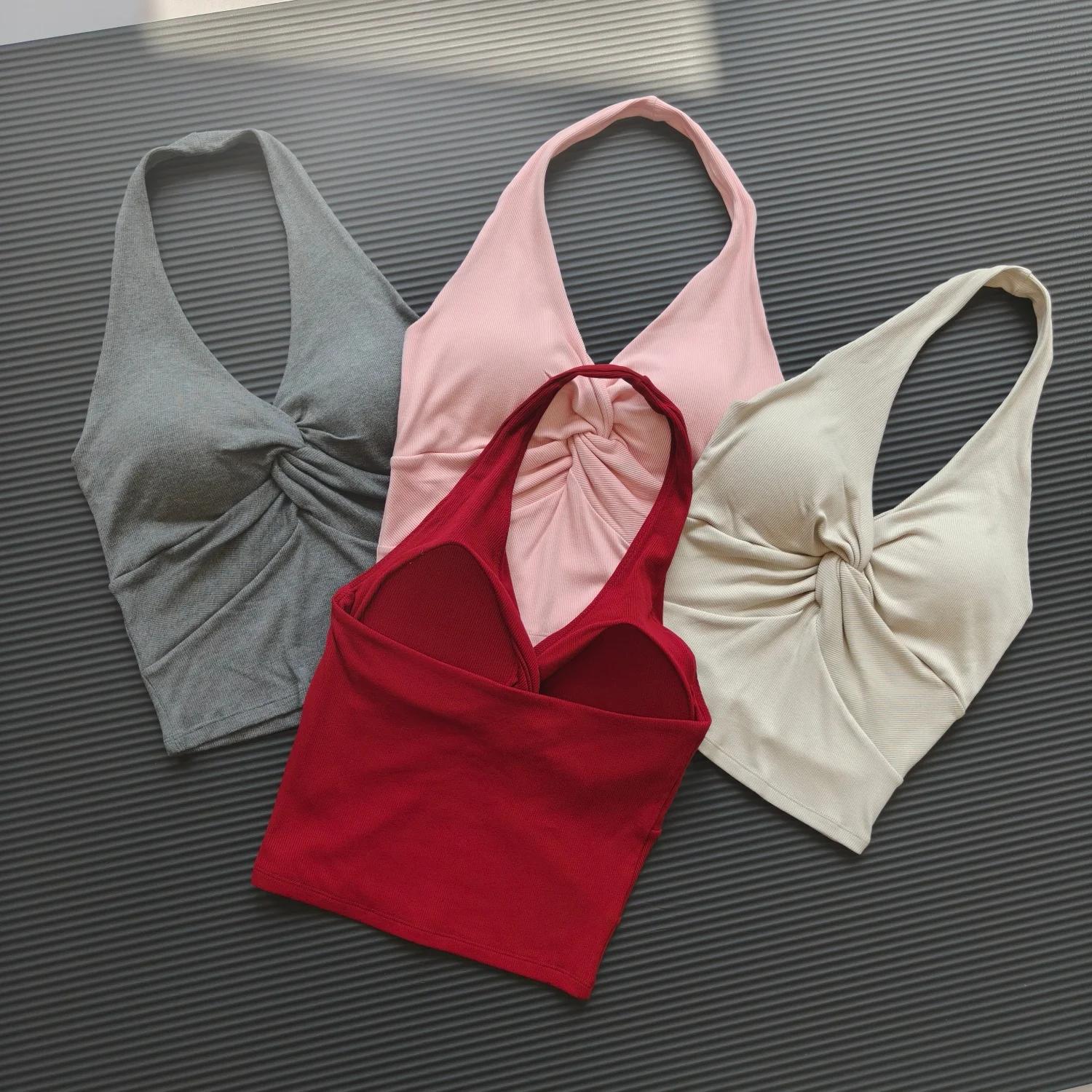 Soutien-gorge de yoga sexy dos nu à col halter, séchage rapide, sensation seconde peau, rembourré, b