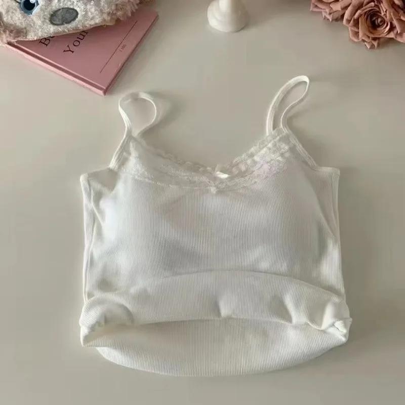 Femmes Camisole débardeurs Sexy nœud sans manches haut Corset avec coussin de poitrine doux dentelle