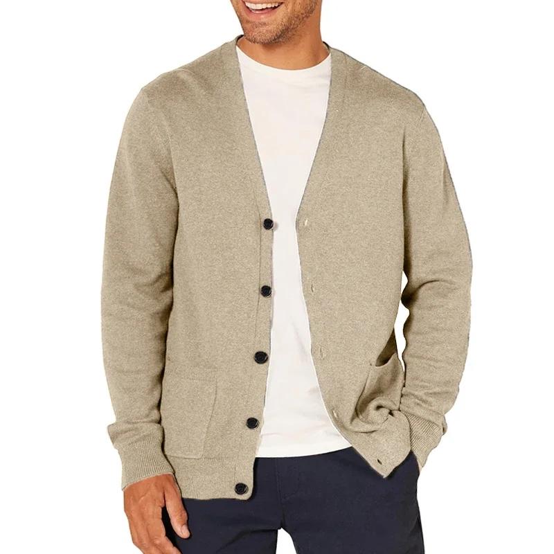 Cardigan à manches longues pour hommes, pull en laine tricoté, vêtements de sport, col en v, boutons