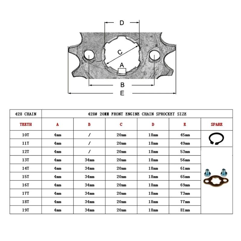Moteur avant 428 # Pignon 17mm 20mm 10T-19T pour KAYO BSE SSR SDG Dirt Pit Bike ATV Quad Go Kart c