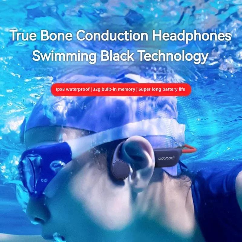 POLVCDG – casque à conduction osseuse X7 IPX8, 32 go de mémoire, Bluetooth 5.3, sans fil, avec micro
