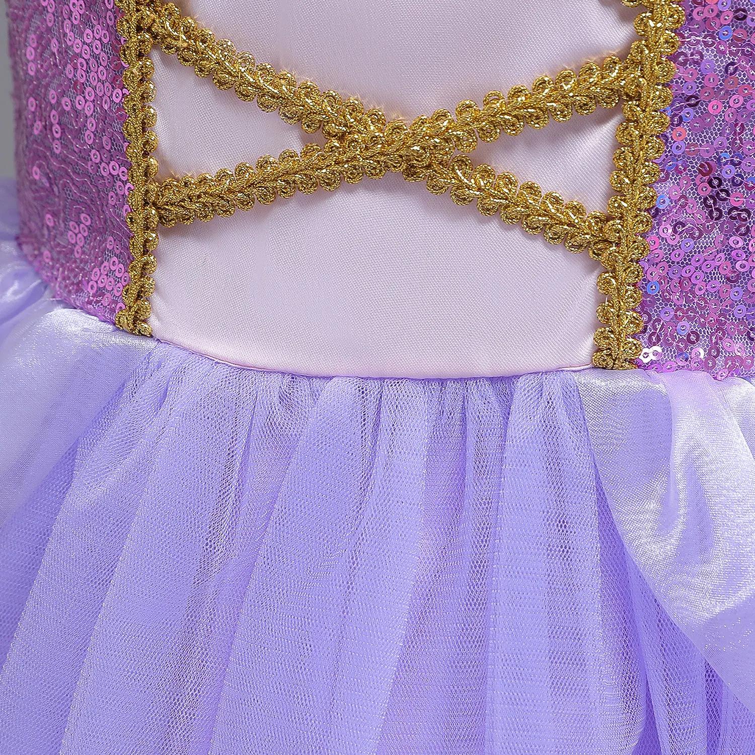 Robe Disney raiponce Belle pour enfants filles, déguisement de princesse de carnaval, tenue de fête