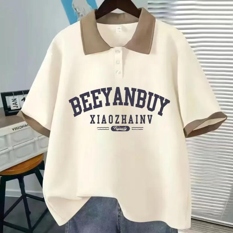 Polo ample japonais à manches courtes, T-shirt tendance, doux et mignon, imprimé de dessin animé, ét