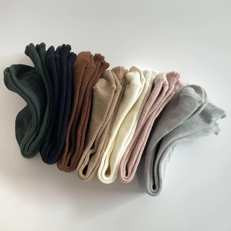 1 paire 100% coton enfants chaussettes hautes bébé filles garçons printemps automne coton maille res