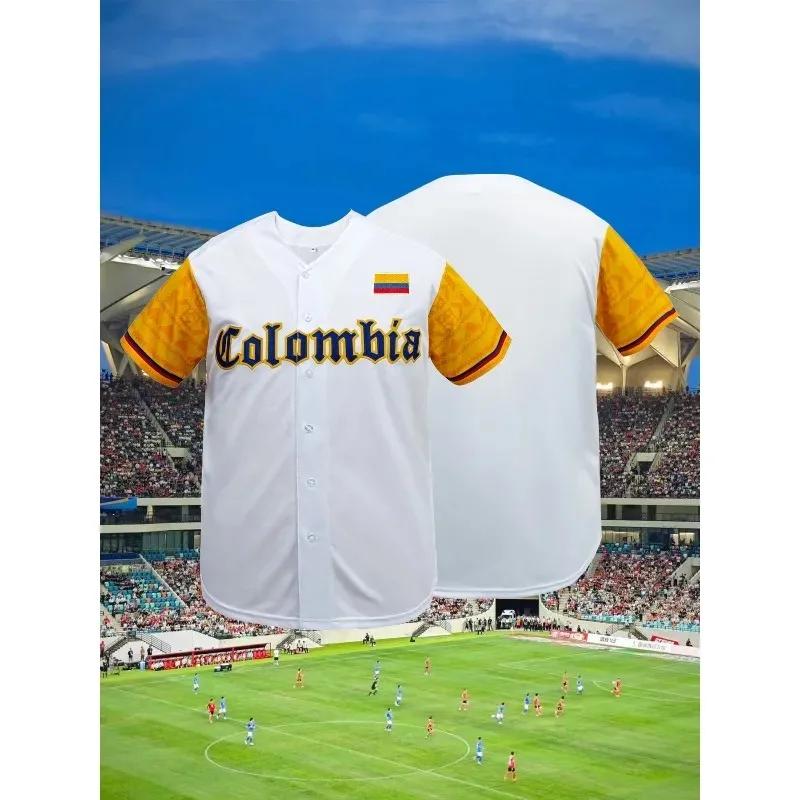 Maillot de baseball colombie brodé pour hommes, chemise athlétique respirante et coupe ample pour je