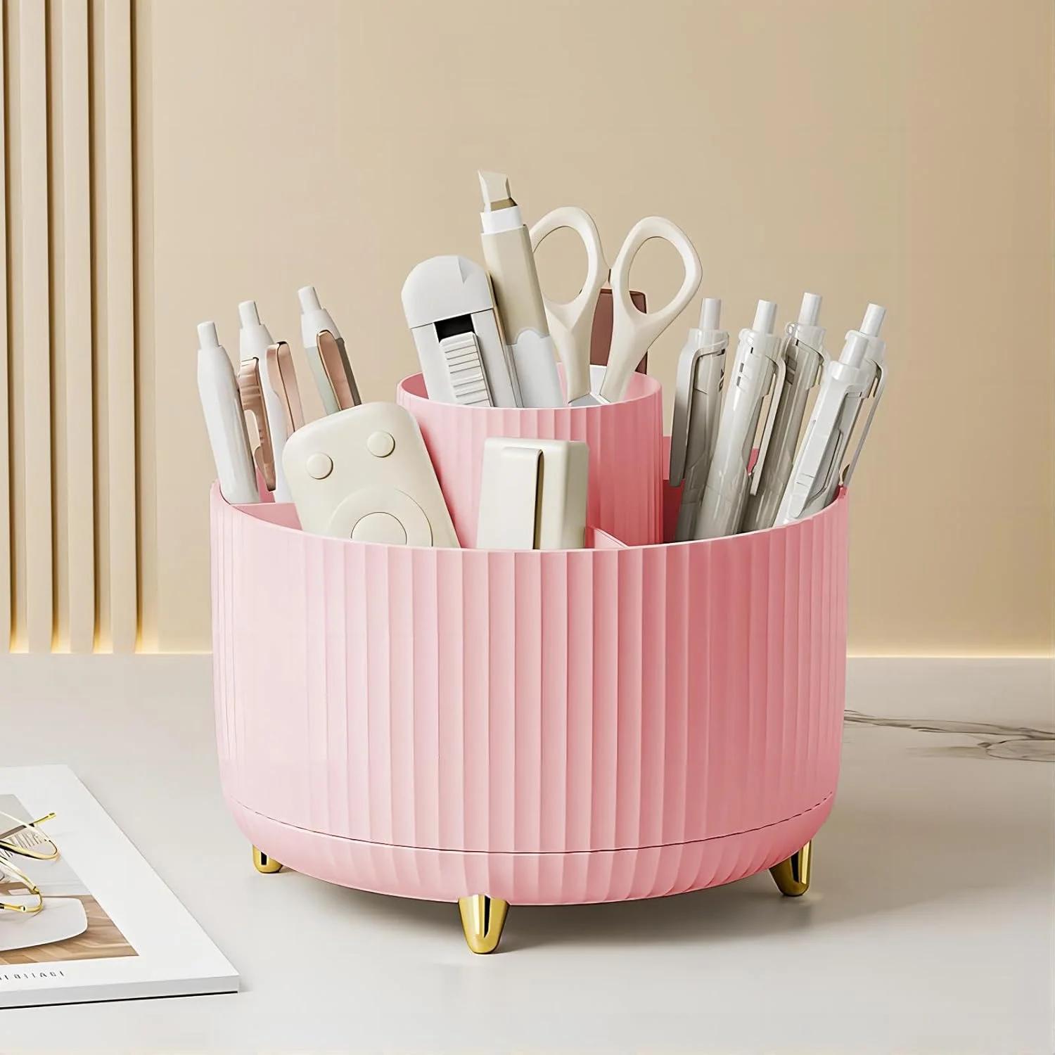 360 ° Boîte de rangement rotative pour outils de maquillage, organisateur de bureau, porte-pinceau