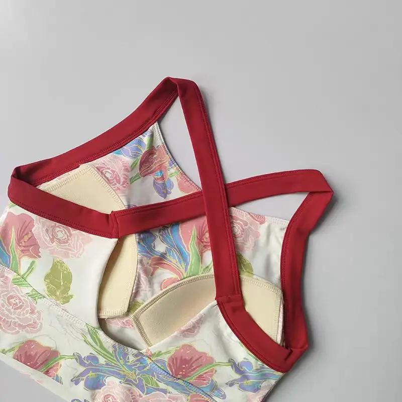 Soutien-gorge de sport antichoc à maintien élevé pour femme, avec coussinets intégrés fixes, imprimé