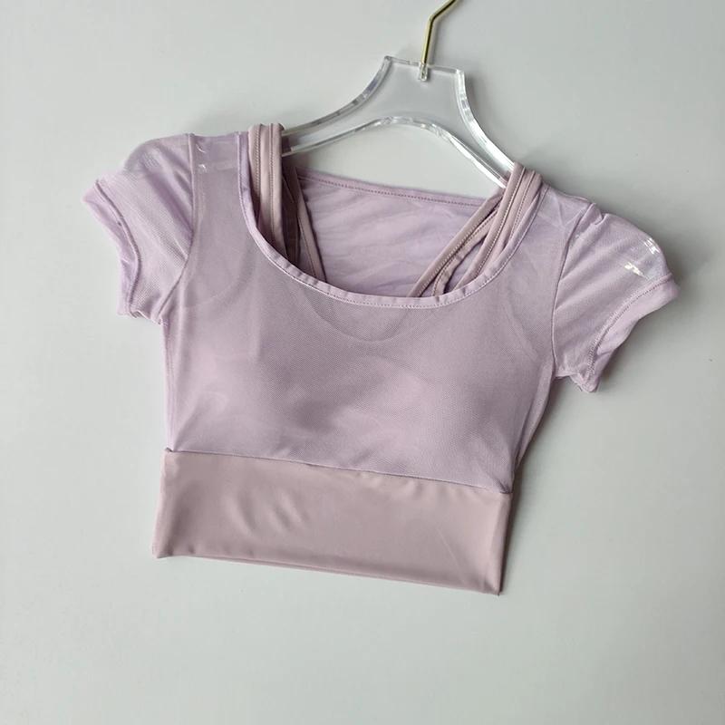 Combinaison Fitness Femme Pilates Coussin Poitrine Yoga Séchage Rapide Manches Courtes Respirant
