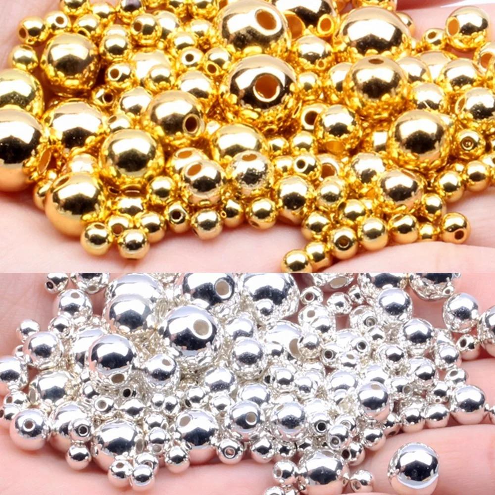 Perles d'imitation plaquées or/argent, 3mm-12mm, perles acryliques rondes espacées, perles dispersée