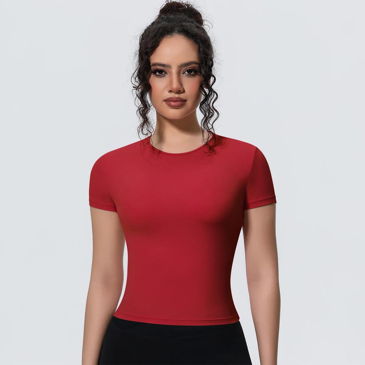 Nouveaux t-shirts de course à manches courtes pour femme, haut de sport uni, coupe ajustée, décontra